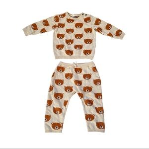 H&M 2T Toddler Boy Teddy Bear Print Lounge Matching Sweater Set Pant Sweatshirt